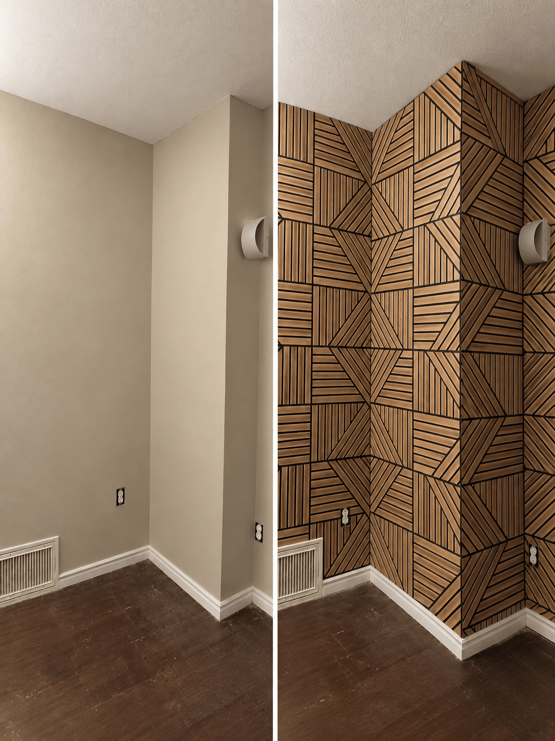 Geometric wood accent wall before and after Toronto – MT Renovations